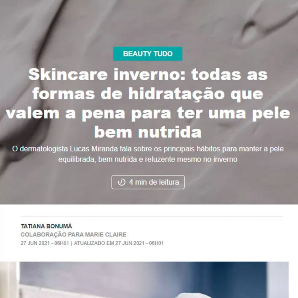 Chamada editorial sobre hidratação da pele